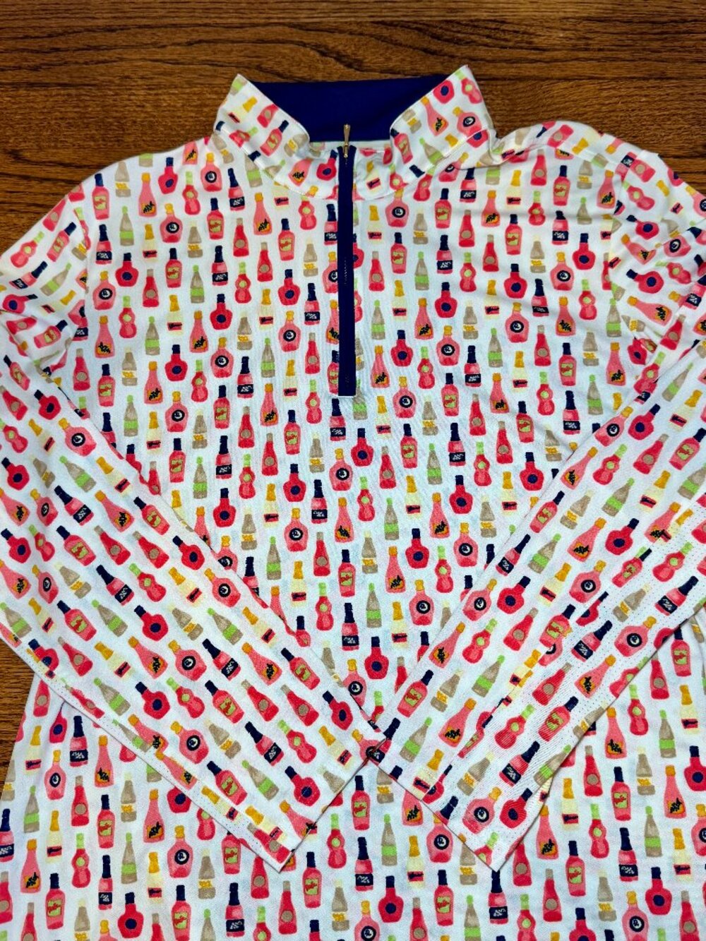 SanSoleil 1/4 Zip Women's XL Vineyard Wine Bottle Print SPF 50, Kukui ula patch - Picture 2 of 14